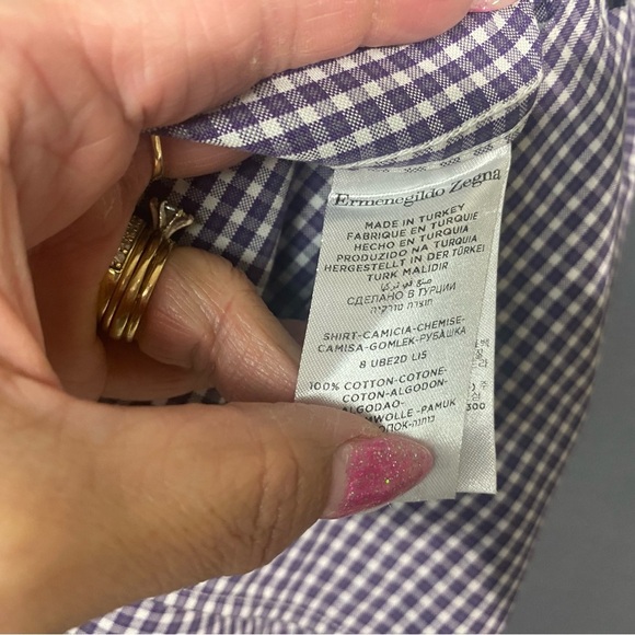 ERMENEGILDO ZEGNA XL Purple White Plaid Button Down Dress Shirt - Picture 11 of 13